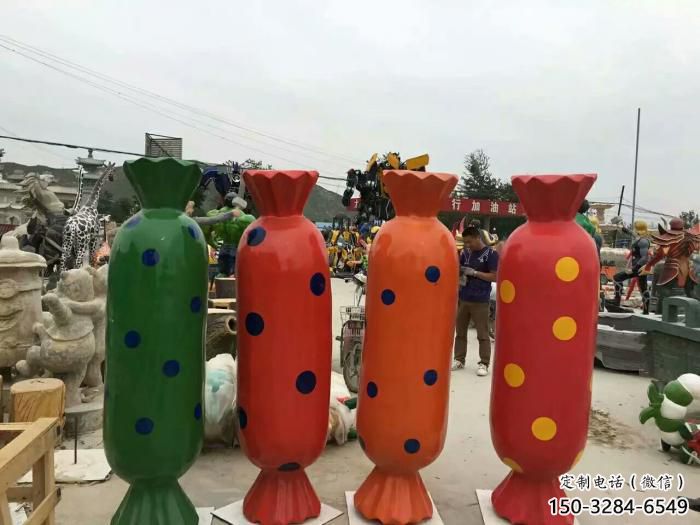 彩繪糖果雕塑，幼兒園公園雕塑，仿真玻璃鋼擺件