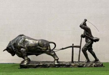 大型農(nóng)耕牛雕塑加工 商業(yè)街廣場雕塑 古銅色雕塑擺件