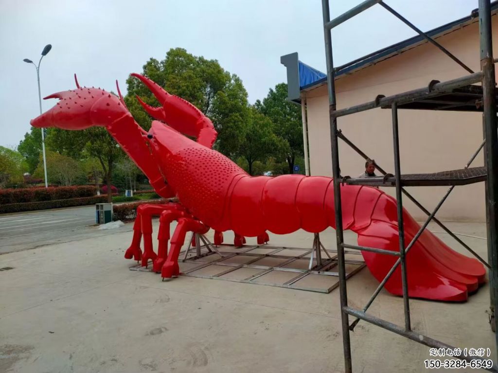 抽象玻璃鋼龍蝦雕塑 店門(mén)口彩繪雕塑 步行街?jǐn)[件