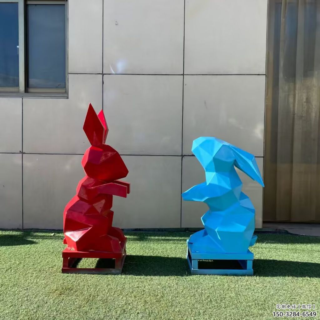 不銹鋼抽象兔子雕塑 店門口彩繪雕塑 步行街?jǐn)[件