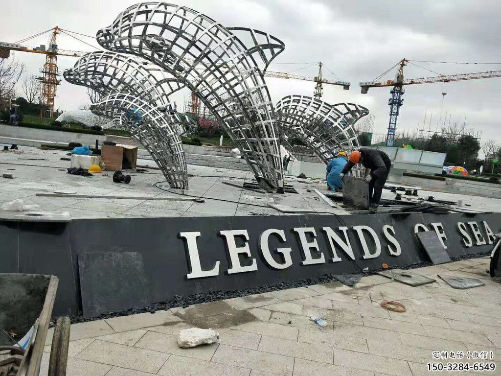 鏤空鯨魚雕塑，不銹鋼鯨魚雕塑，公園景觀小品 (1)