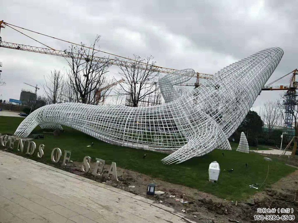 鏤空鯨魚雕塑，不銹鋼鯨魚雕塑，公園景觀小品 (2)