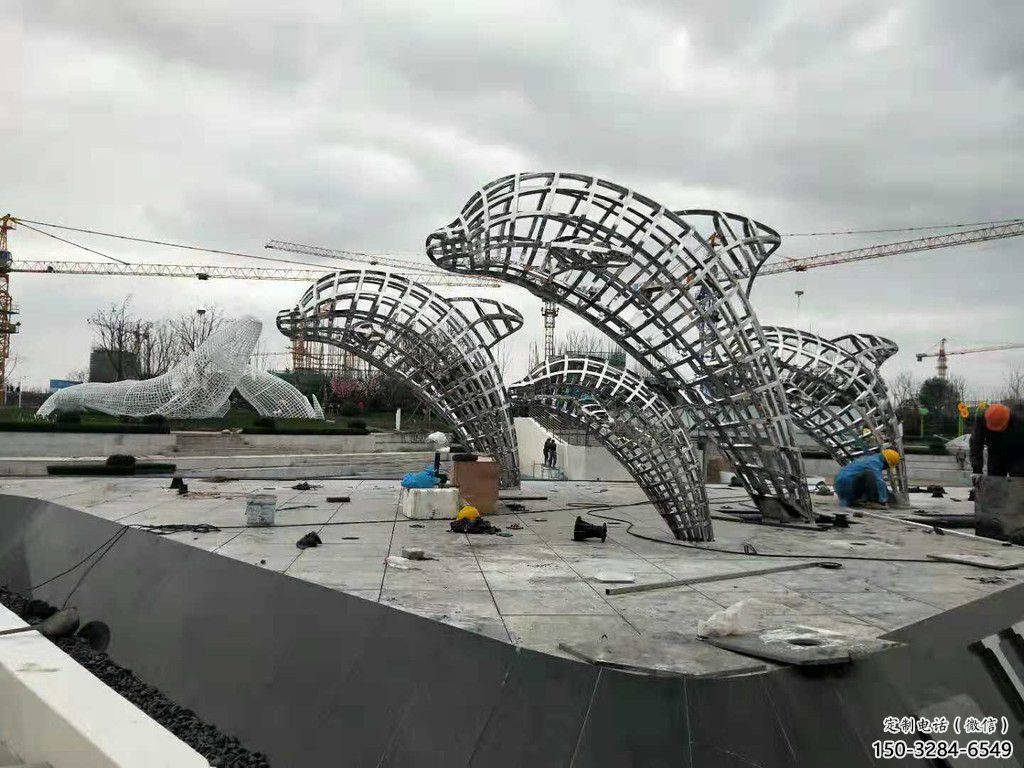 鏤空鯨魚雕塑，不銹鋼鯨魚雕塑，公園景觀小品 (5)