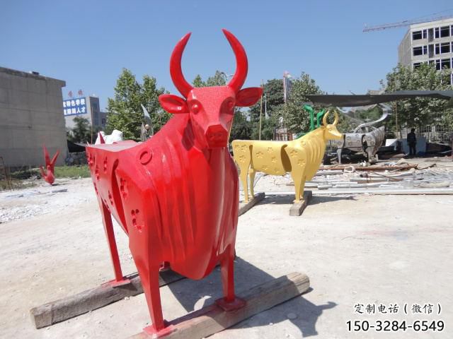 不銹鋼水牛雕塑，田間景觀小品，抽象幾何原理 (3)