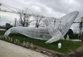 鏤空鯨魚雕塑，不銹鋼鯨魚雕塑，公園景觀小品 (2)