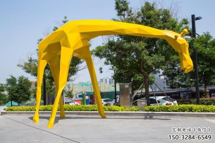 不銹鋼長頸鹿雕塑，異形幾何動物，售樓處小區(qū)擺件 (7)