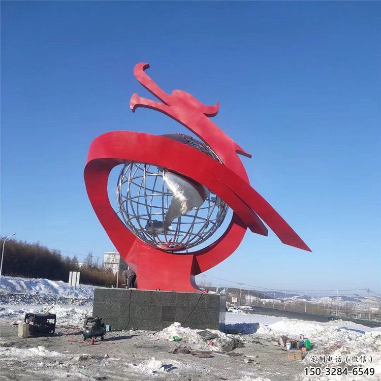 不銹鋼龍形雕塑，大型動物景觀，烤漆工藝制作 (3)