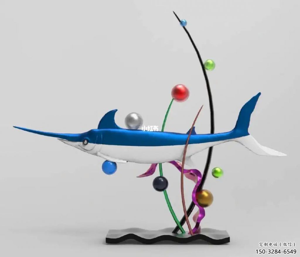 玻璃鋼劍魚雕塑制作廠家，海洋生物雕塑，大型雕塑
