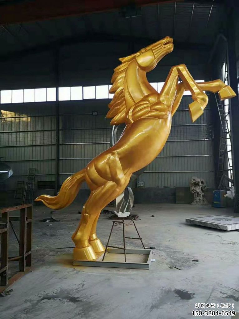 仿真奔馬雕塑，城市街頭擺件，不銹鋼動物小品