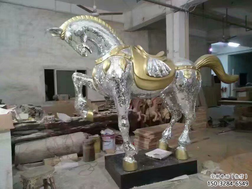 加工奔馬雕塑，鏡面工藝，仿真動(dòng)物小品