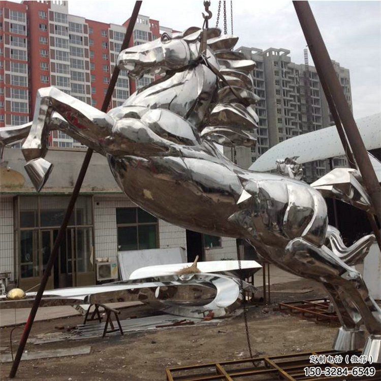 不銹鋼奔馬雕塑廠家，城市動物擺件，仿真小品