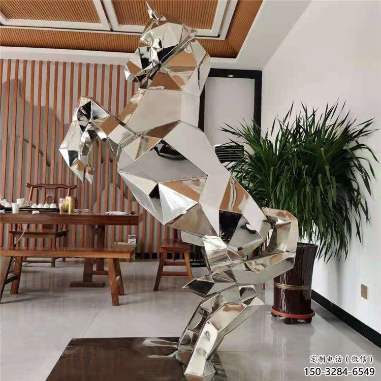 幾何奔馬雕塑，城市動(dòng)物擺件，大型雕塑