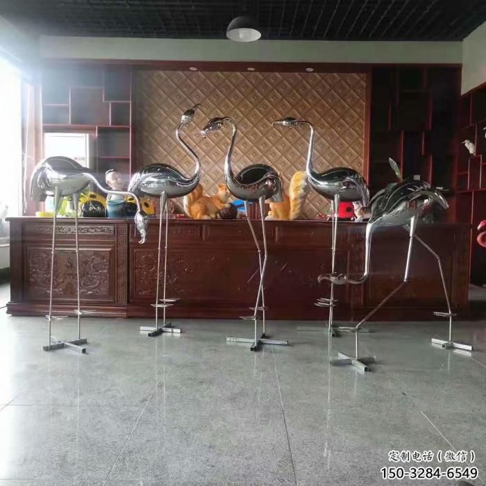 售樓處不銹鋼丹頂鶴雕塑 商業(yè)街仿真雕塑 動(dòng)物擺件
