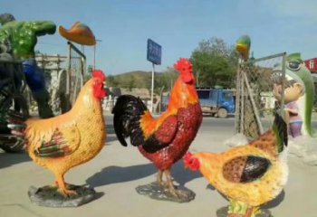 庭院小雞雕塑，動物主題，鍍銅工藝