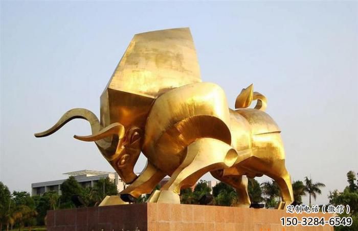 街道小牛雕塑，景觀擺件，鍍金工藝