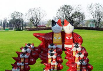 校園小貓雕塑，仿真主題，動漫工藝