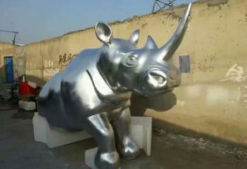犀牛雕塑，園林動(dòng)物雕塑，鏡面拋光效果