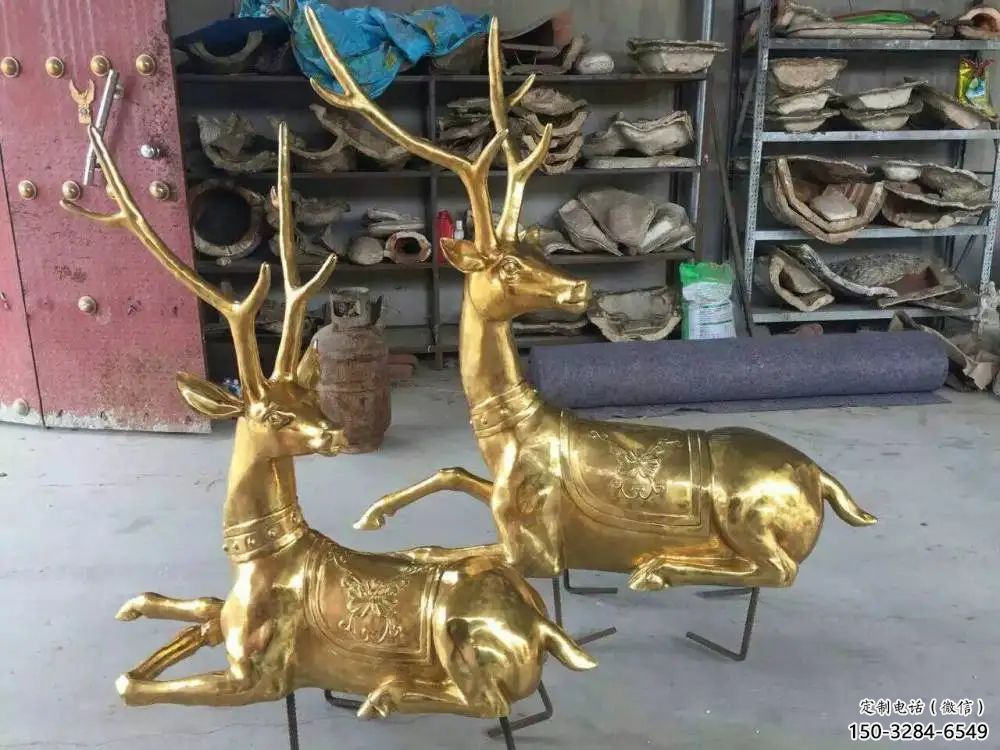 仿古馴鹿雕塑，鍍銅海洋雕塑，鍍銅工藝