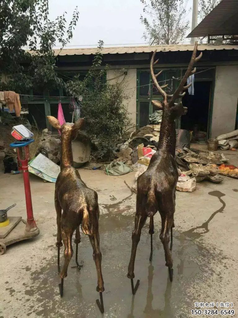 庭院馴鹿雕塑，鍍金歐式雕塑，網(wǎng)格形式