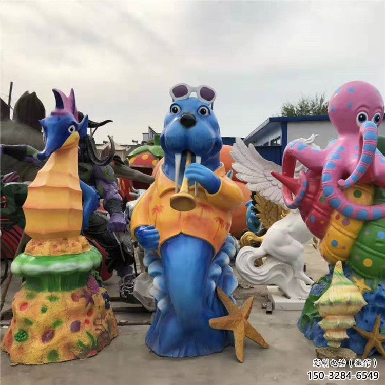 小區(qū)河馬雕塑，拉絲海洋雕塑，抽象效果