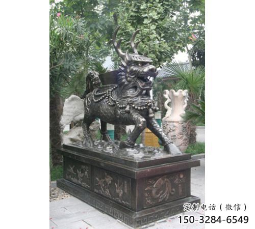 城市麒麟雕塑，網(wǎng)格體育雕塑，古銅效果