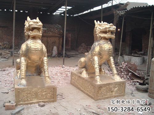 公園麒麟雕塑，噴砂發(fā)光雕塑，鑄銅工藝