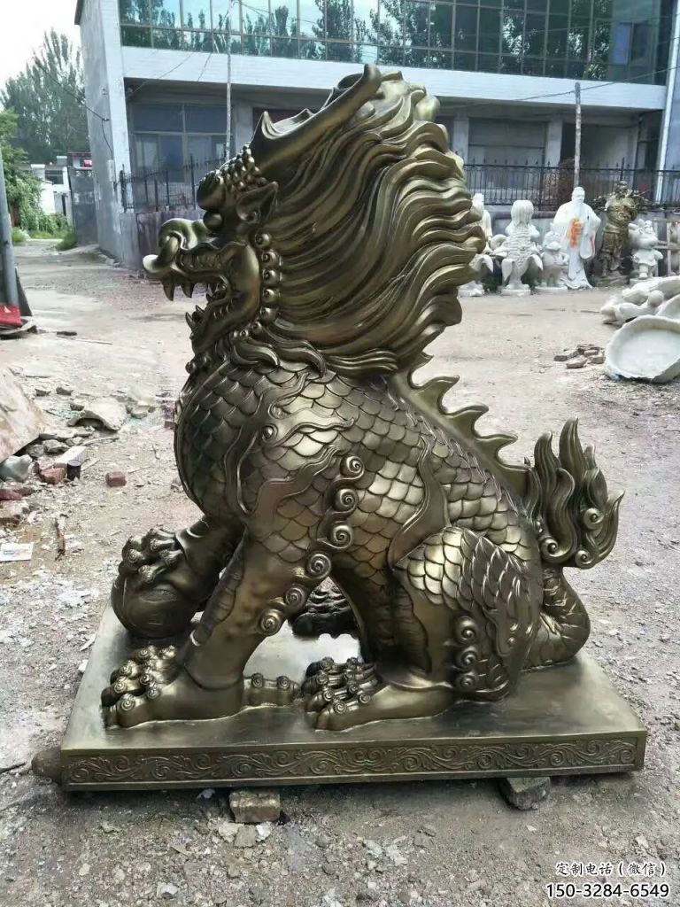 街道麒麟雕塑，鑄銅農(nóng)耕雕塑，古銅效果