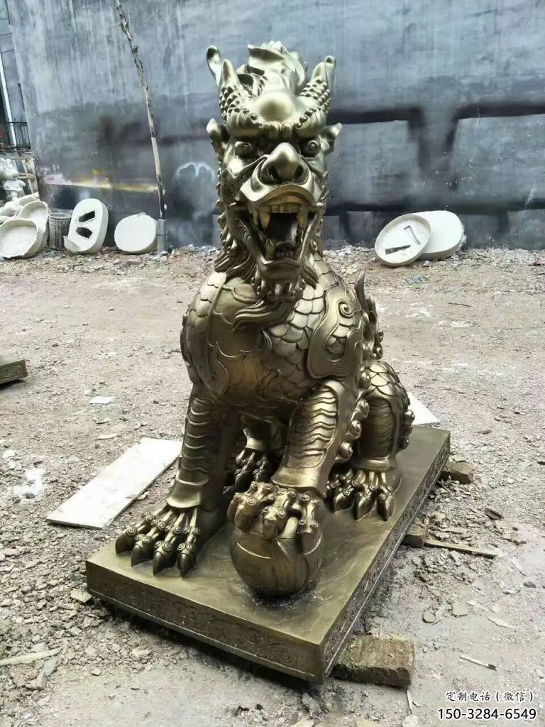 景區(qū)麒麟雕塑，鍍金歐式雕塑，鐵藝材質(zhì)