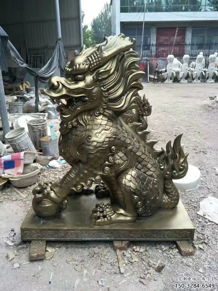 庭院麒麟雕塑，鍍金歐式雕塑，仿古形式
