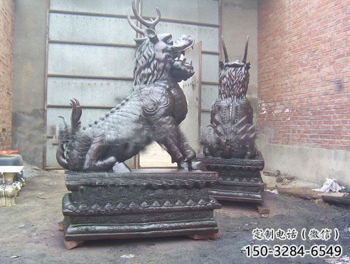 小區(qū)麒麟雕塑，拉絲海洋雕塑，抽象效果