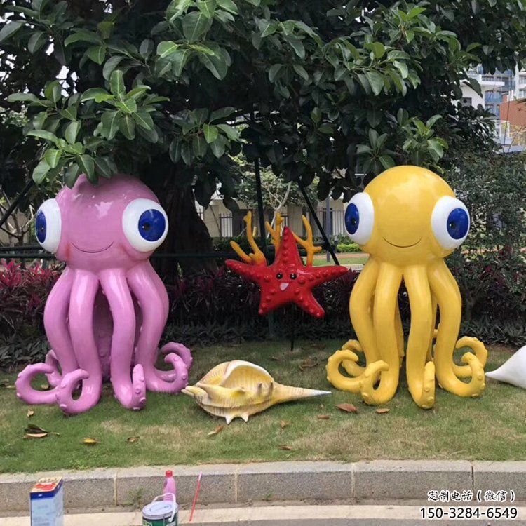 小區(qū)烏賊雕塑，拉絲海洋雕塑，抽象效果
