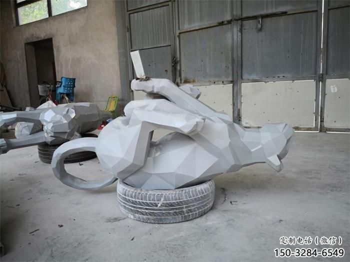 小區(qū)獵豹雕塑，拉絲動(dòng)物雕塑，抽象效果