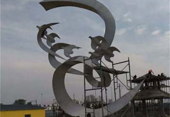 廣場(chǎng)鴿子雕塑，卡通水景雕塑，抽象效果