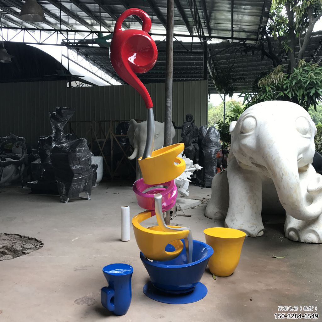 大型茶壺雕塑，鍍銅景觀雕塑，彩繪工藝