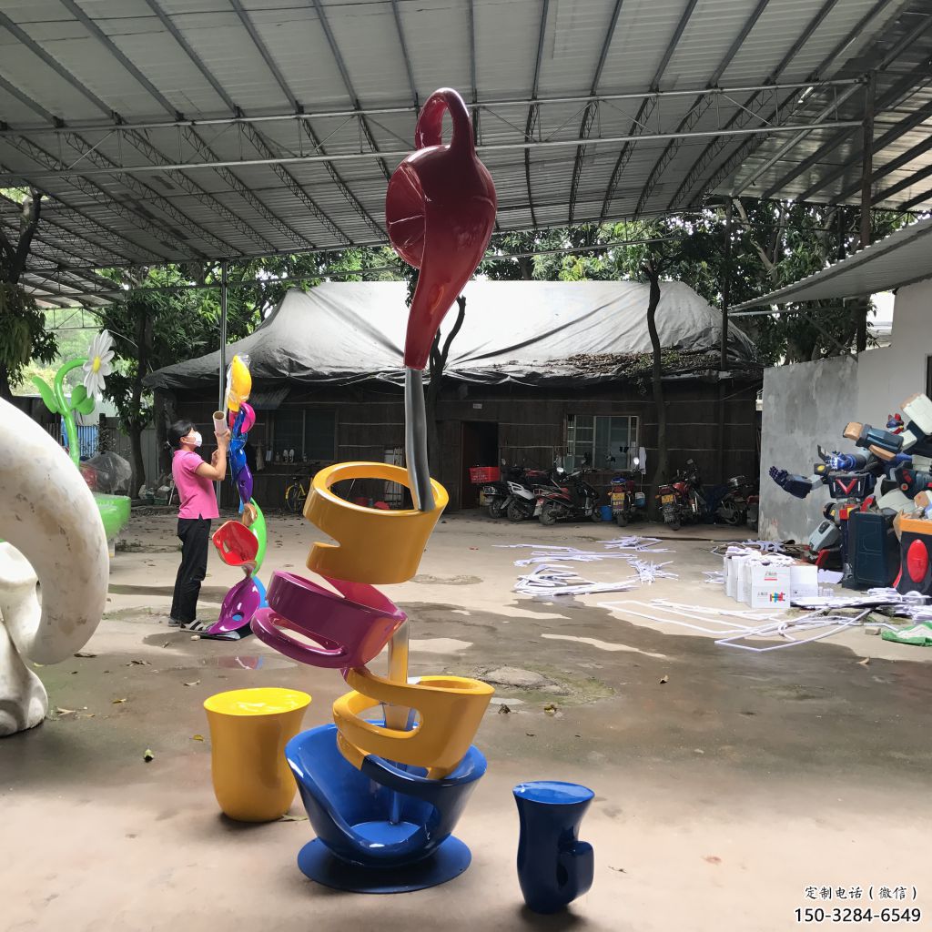 戶外茶壺雕塑，鍍金歐式雕塑，鍍金工藝