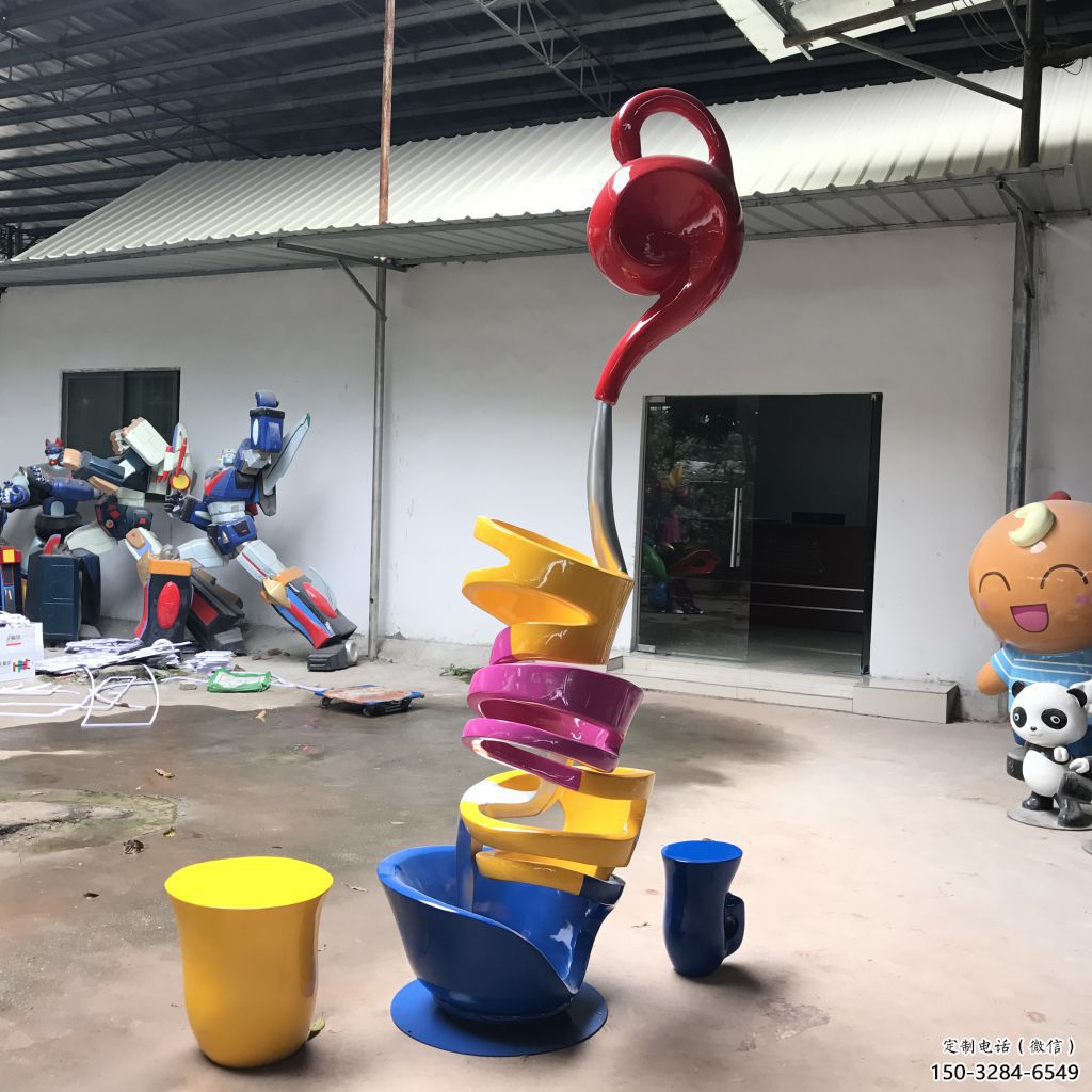 酒店茶壺雕塑，鍍金歐式雕塑，仿古擺件