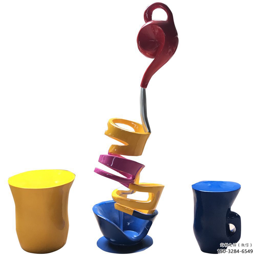 小區(qū)茶壺雕塑，拉絲景觀雕塑，抽象效果