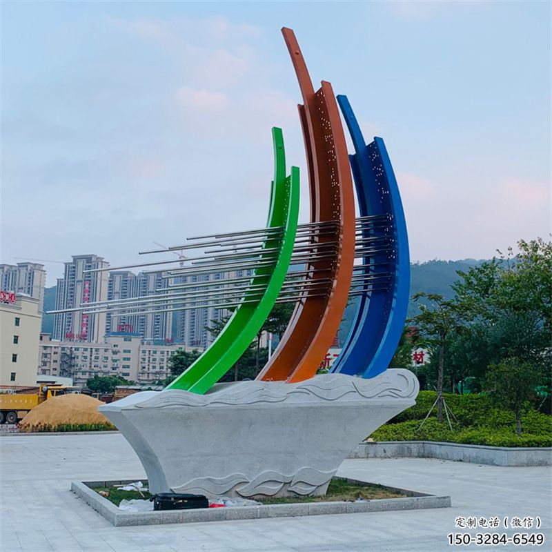 小區(qū)帆船雕塑，拉絲景觀雕塑，抽象效果