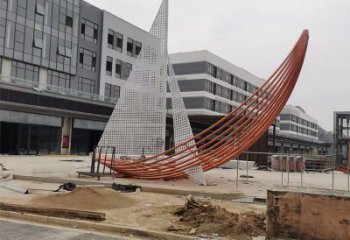 室內(nèi)帆船雕塑，拉絲景觀雕塑，抽象效果