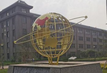 公園地球儀雕塑，噴砂發(fā)光雕塑，鑄銅工藝
