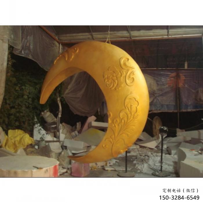 景區(qū)月亮雕塑，鍍金歐式雕塑，鐵藝材質(zhì)