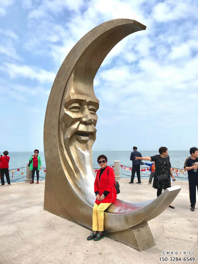 酒店月亮雕塑，鍍金歐式雕塑，仿古擺件