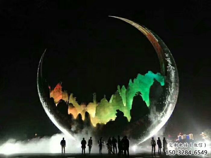 城市月亮雕塑，網(wǎng)格體育雕塑，古銅效果