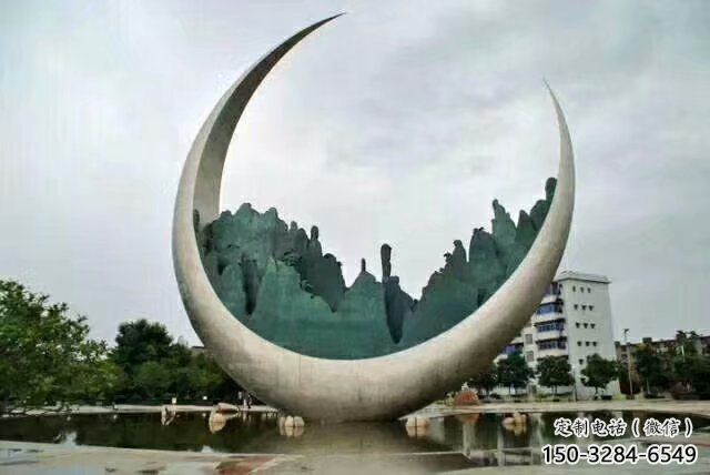 農(nóng)村月亮雕塑，鏤空景觀雕塑，抽象效果