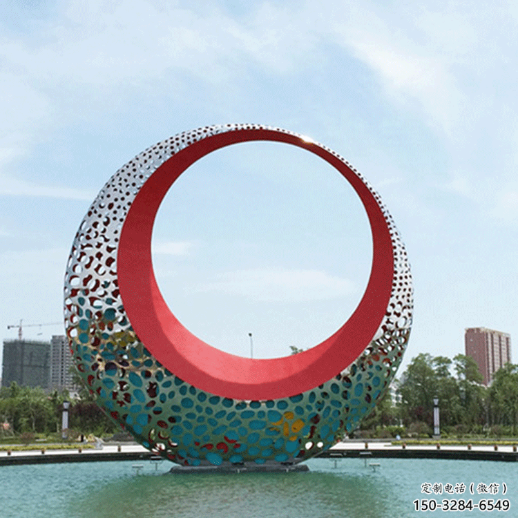 小區(qū)月亮雕塑，拉絲景觀雕塑，抽象效果
