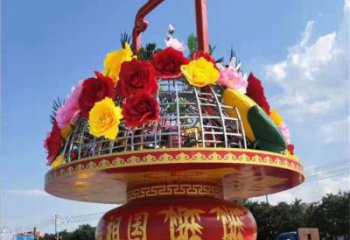 小區(qū)花籃雕塑，拉絲景觀雕塑，抽象效果