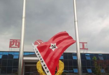 室內(nèi)黨徽雕塑，拉絲景觀雕塑，抽象效果