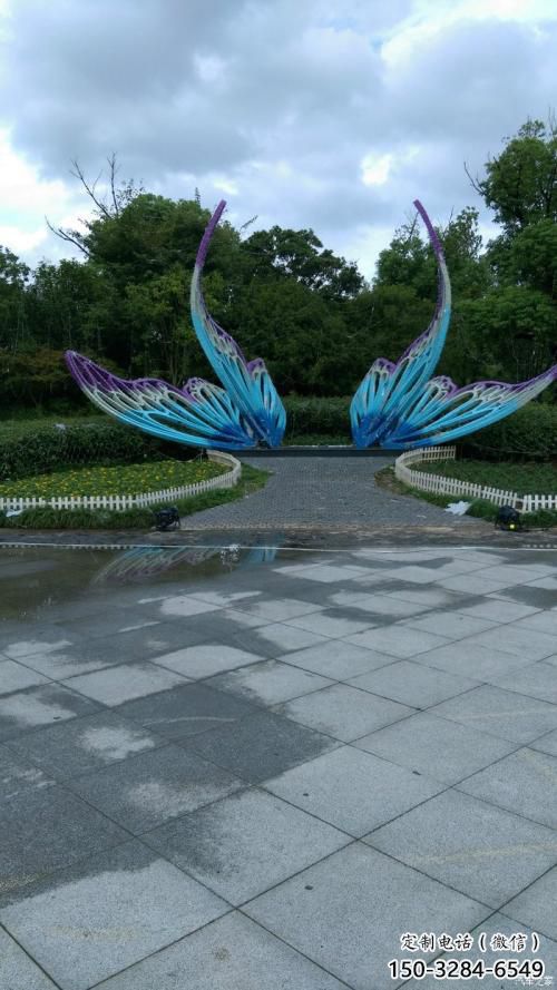 室內(nèi)翅膀雕塑，拉絲景觀雕塑，抽象效果