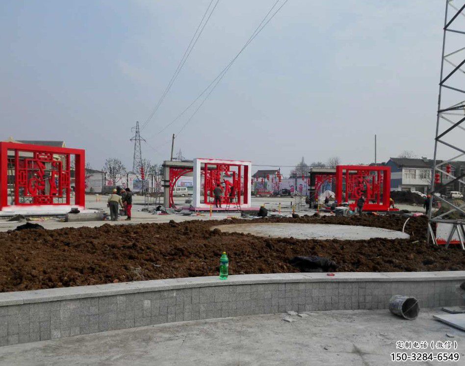 操場(chǎng)福字雕塑，鏤空景觀雕塑，噴砂制造