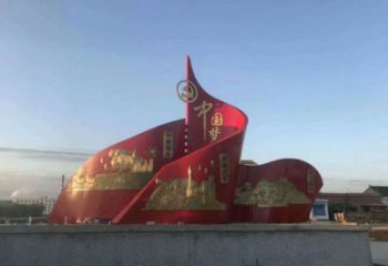城市旗幟雕塑，烤漆黨建雕塑，古銅效果